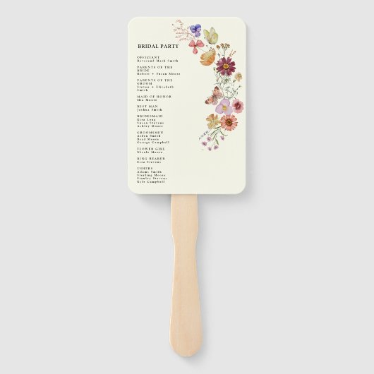 Boho Wilde Bloem Bruiloftsprogramma Handwaaier (Achterkant)