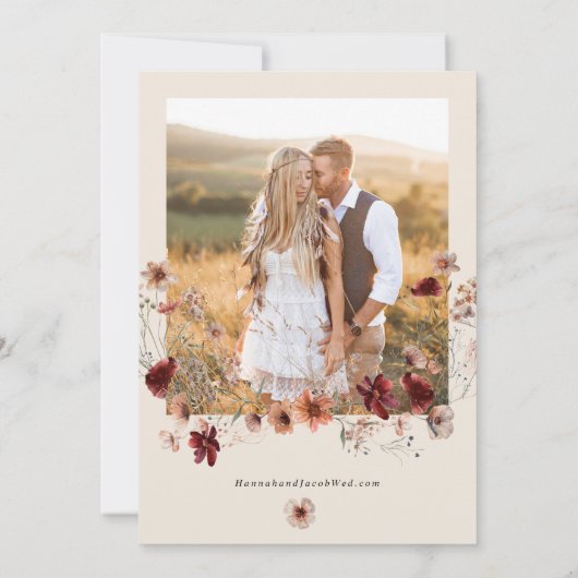 Boho Wilde Bloem Foto Bruiloft Save The Date (Achterkant)