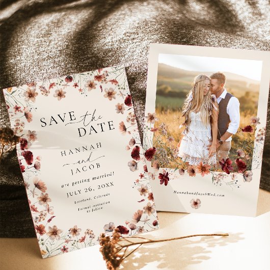 Boho Wilde Bloem Foto Bruiloft Save The Date