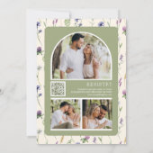 Boho Wilde Bloem Foto QR Code Crème Bruiloftsdouch Kaart (Achterkant)