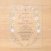 Boho Wilde Bloem Meisje Doopfeest Acryl Uitnodigingen (Voorkant)