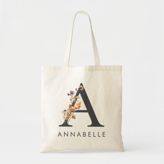 Boho Wilde Bloem Monogram Letter A Tote Bag (Voorkant)