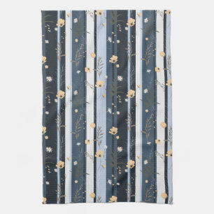 Boho Wilde Bloem Navy Gestreepte Moderne Huis Deco Theedoek