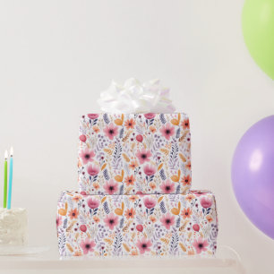 Boho Wilde Bloem Pink Oranje Bruids Baby Shower Cadeaupapier