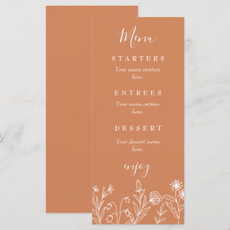 Boho wilde bloem terracotta bruiloft menu