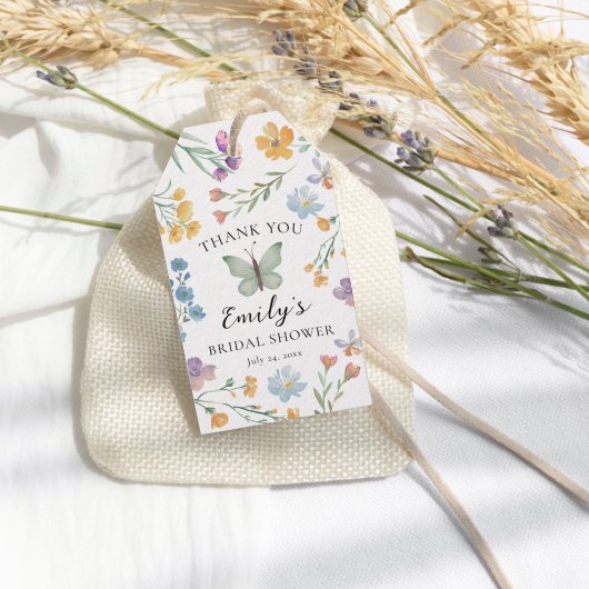 Boho Wilde Bloem & Vlinder Bruidsdouche Cadeaulabel