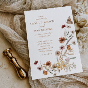 Boho Wilde Bloem Vlinder Bruiloft Kaart