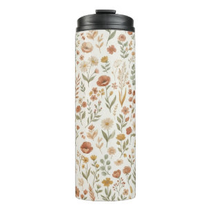 Boho Wilde Bloem Waterverf Bloemige Aardtinten Thermosbeker
