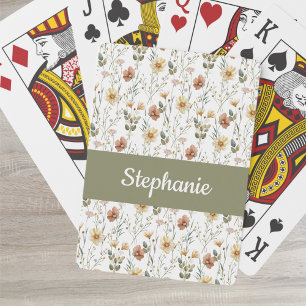 Boho Wilde Bloem Waterverf Monogramnaam Pokerkaarten