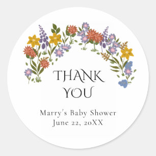 Boho Wilde Bloemen Baby Shower Bedankt Ronde Sticker