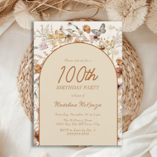 Boho Wilde Bloemen Boog 100ste Verjaardag Kaart