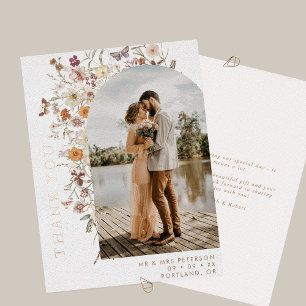 Boho Wilde Bloemen Boog Foto Herfst Bruiloft Bedan Folie Uitnodiging