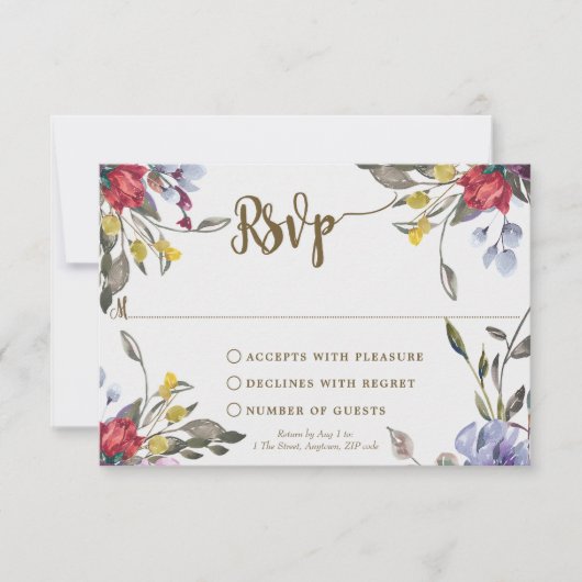 boho wilde bloemen bruiloft bruidsfeest RSVP kaart (Voorkant)