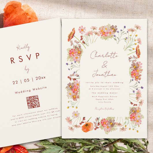 Boho Wilde Bloemen Bruiloft QR Code Kaart