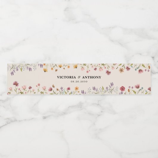 Boho Wilde Bloemen Bruiloft Waterfles Labels Waterfles Etiket (Enkel label)