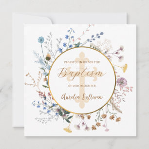 Boho wilde bloemen Cirkel Doop Kaart