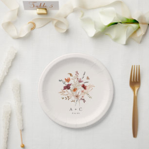 Boho Wilde Bloemen Elegante Herfst Trouwtaart Papieren Bordje