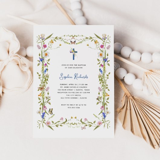 Boho wilde bloemen en vlinders | doop kaart