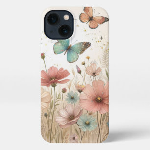Boho Wilde Bloemen en Vlinders iPhone Case 13 Hoesje