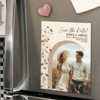 Boho Wilde Bloemen Foto Boog Trouwkaart Save the D