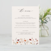 Boho Wilde Bloemen Herfst Bruiloft Menu (Staand voorkant)