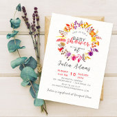 Boho Wilde Bloemen Herfst Krans Loof Baby Shower Kaart