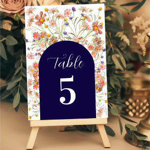 Boho Wilde Bloemen Herfst Navyblauwe Trouwdag Kaart