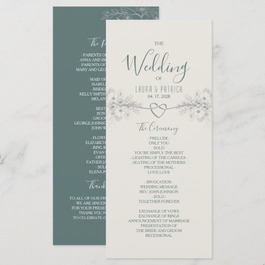 Boho Wilde Bloemen Huwelijksprogramma Programma (Voorkant / Achterkant)