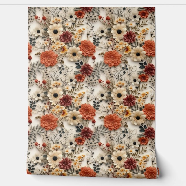 Boho wilde bloemen koper roestige herfstkleuren bl behang (Afrollen)