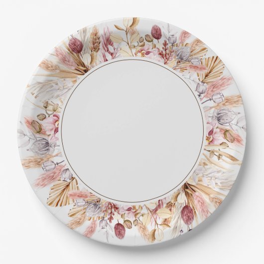 Boho Wilde Bloemen Pampas Gras Bruiloft Papieren Bordje (Voorkant)