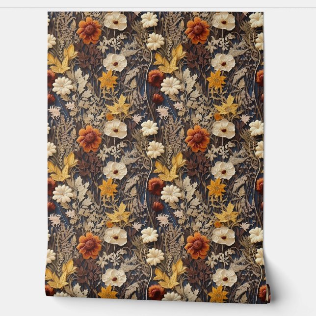 Boho wilde bloemen terracotta roestige herfstkleur behang (Afrollen)
