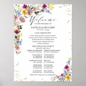 Boho wilde bloemen trouwprogramma bord poster (Voorkant)
