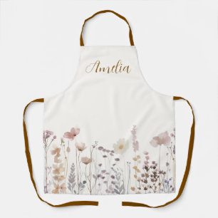 Boho Wilde Bloemen Waterverf Bloem Naam Schort