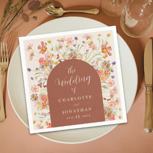 Boho Wilde Bloemenboog Terracotta Beige Trouwfeest Servet