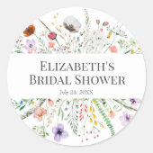 Boho Wilde Bloemenweide Bruidsfeesticker Ronde Sticker (Voorkant)