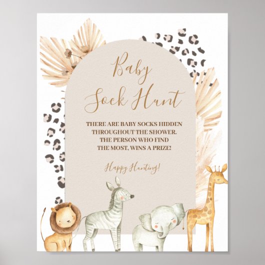 Boho Wilde Dieren Pampas Grass Baby Sock Hunt Poster (Voorkant)