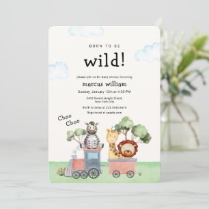 Boho Wilde Safari Dieren Trein Baby Shower Kaart