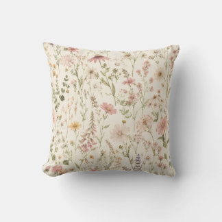 Boho-wildebloem-werpkussen - Beige roze bloem Kussen