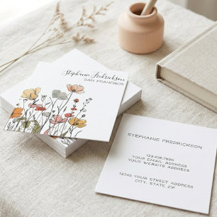 Boho-wildebloemlijn Kunst Elegant Schrift Vierkante Visitekaartje