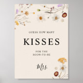 Boho Wildfloral Kisses Wedding Sign Poster (Voorkant)