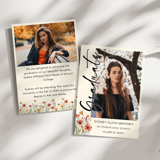 Boho Wildflower 2 foto's Afstuderen Aankondiging