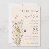Boho Wildflower 3 Foto Collage QR Code Weddenschap Kaart (Voorkant)
