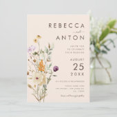 Boho Wildflower 3 Foto Collage QR Code Weddenschap Kaart (Staand voorkant)