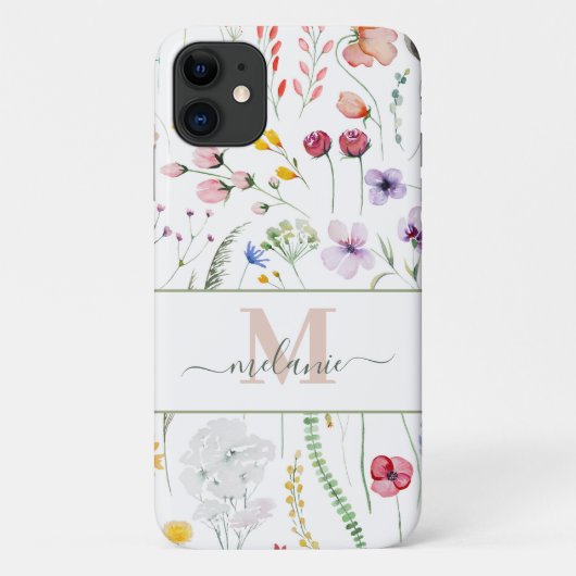Boho Wildflower Aangepaste Naam Monogram Case-Mate iPhone Case (Achterkant)