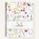 Boho Wildflower Aangepaste Naam Monogram Notitieboek (Voorkant)