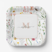 Boho Wildflower Aangepaste Naam Monogram Papieren Bordje (Voorkant)
