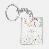 Boho Wildflower Aangepaste Naam Monogram Sleutelhanger (Voorkant Links)