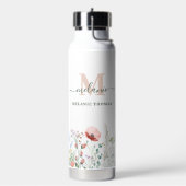 Boho Wildflower Aangepaste Naam Monogram Waterfles (Links)