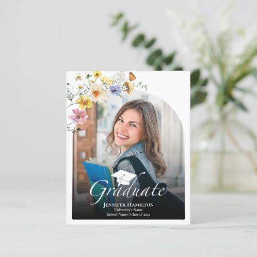 Boho Wildflower Afstudeerfeest Fotouitnodiging (Staand voorkant)