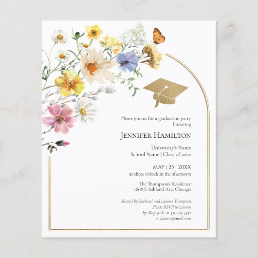 Boho Wildflower Afstudeerfeest Fotouitnodiging (Voorkant)